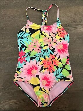 art class Neon Floral One-Piece Swimsuit - Pink, Yellow, Aqua, Black